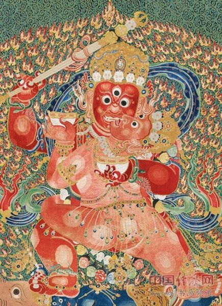 永乐御制红阎摩敌刺绣唐卡