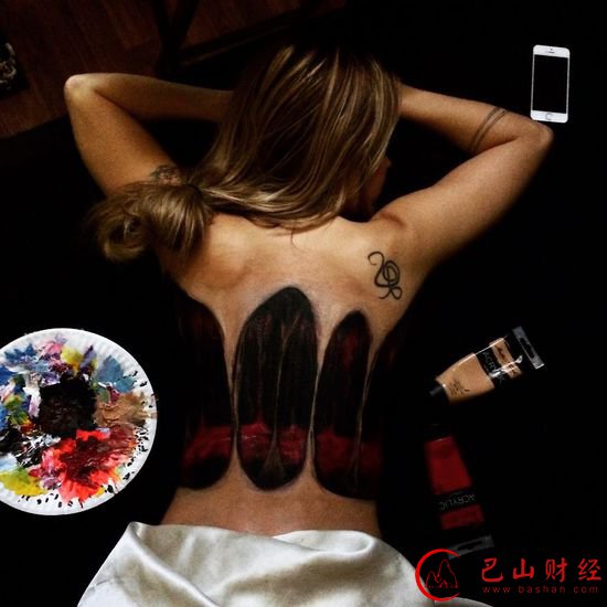 艺术家,女友,后背,画布,璀璨,3D,星空
